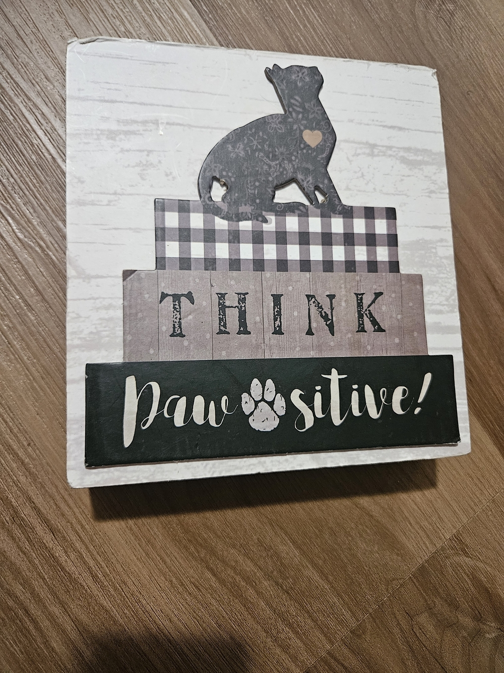 Think Paw-sitive! Cat & Paw Wall Sign - Black and White